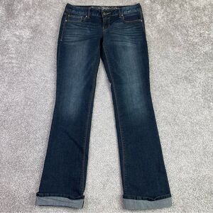 Express Jeans Women's 4 Blue Barely Bootcut Low Rise Slim Cuffed Dark Denim